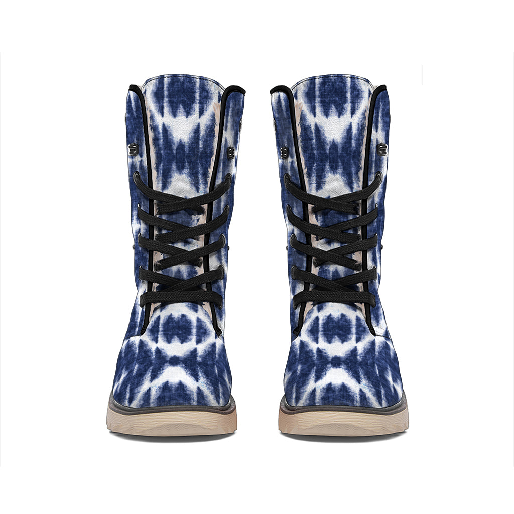 Blue Shibori Print Winter Boots