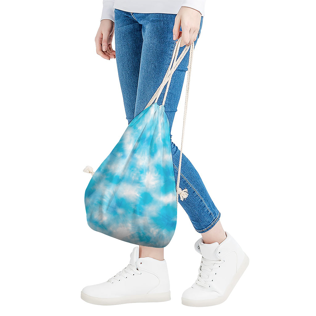 Blue Shibori Tie Dye Print Drawstring Bag