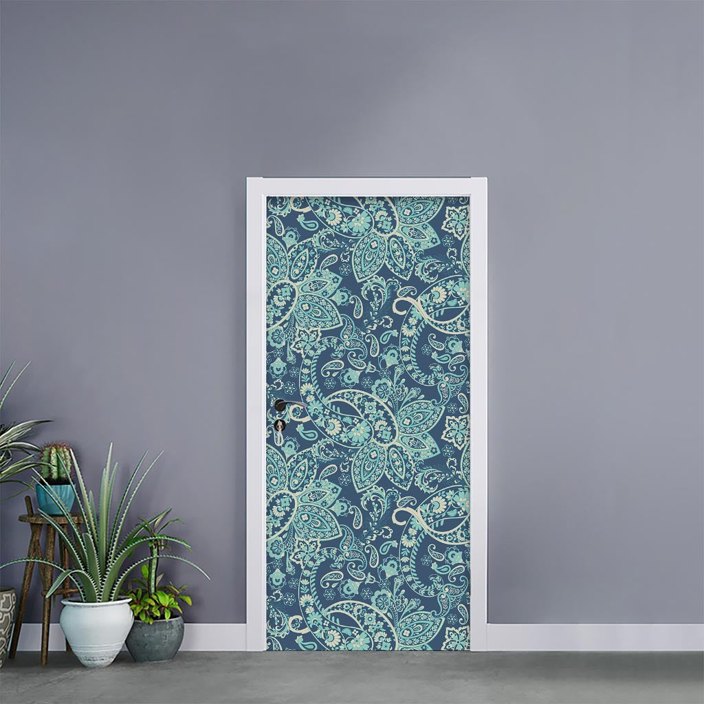 Blue Sky Paisley Bohemian Pattern Print Door Sticker