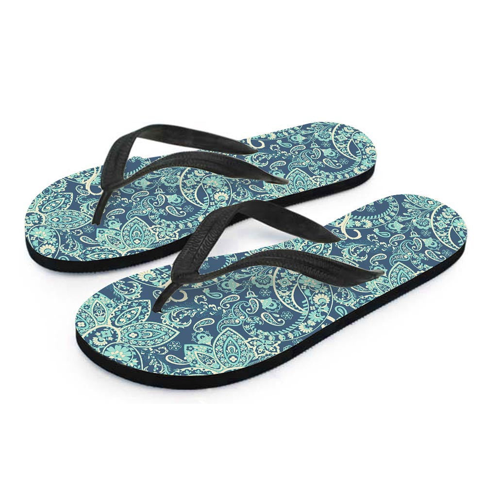 Blue Sky Paisley Bohemian Pattern Print Flip Flops