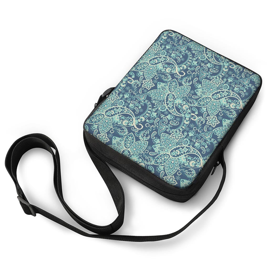 Blue Sky Paisley Bohemian Pattern Print Rectangular Crossbody Bag