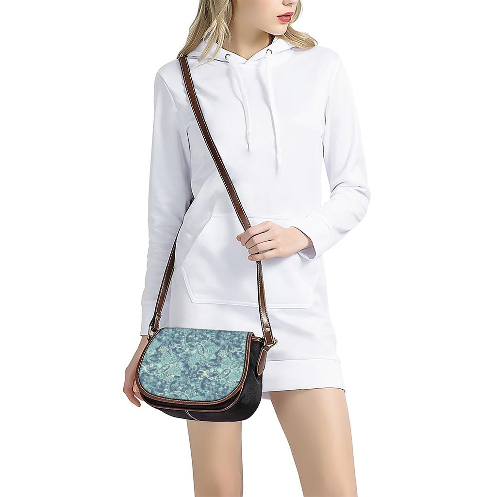 Blue Sky Paisley Bohemian Pattern Print Saddle Bag