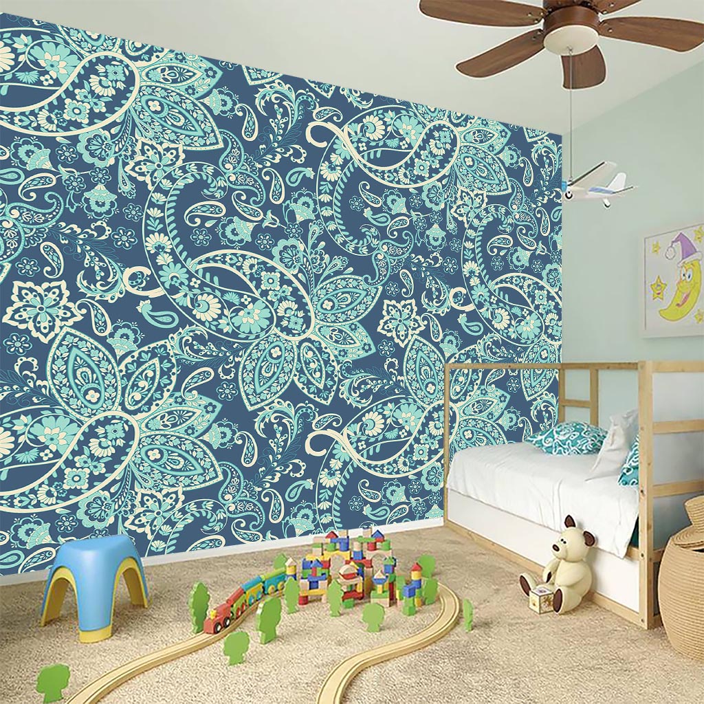 Blue Sky Paisley Bohemian Pattern Print Wall Sticker