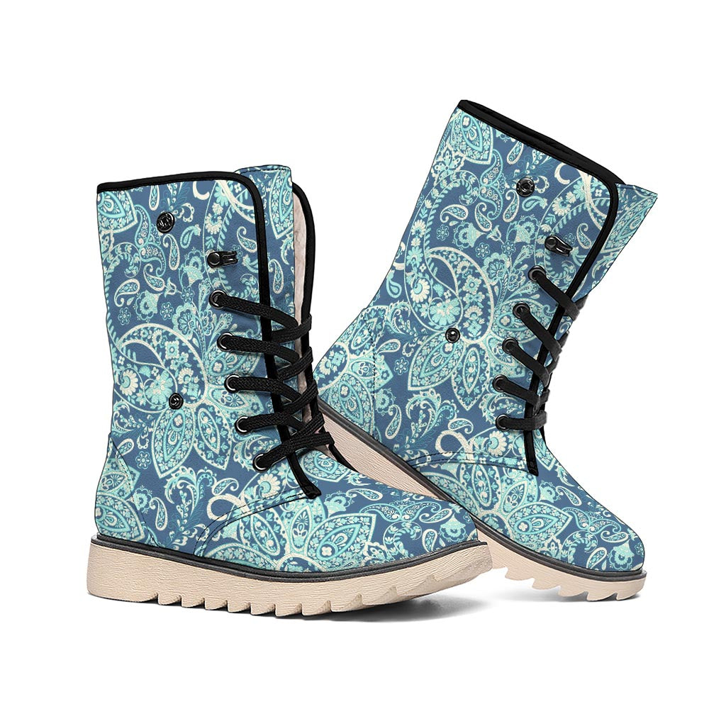 Blue Sky Paisley Bohemian Pattern Print Winter Boots