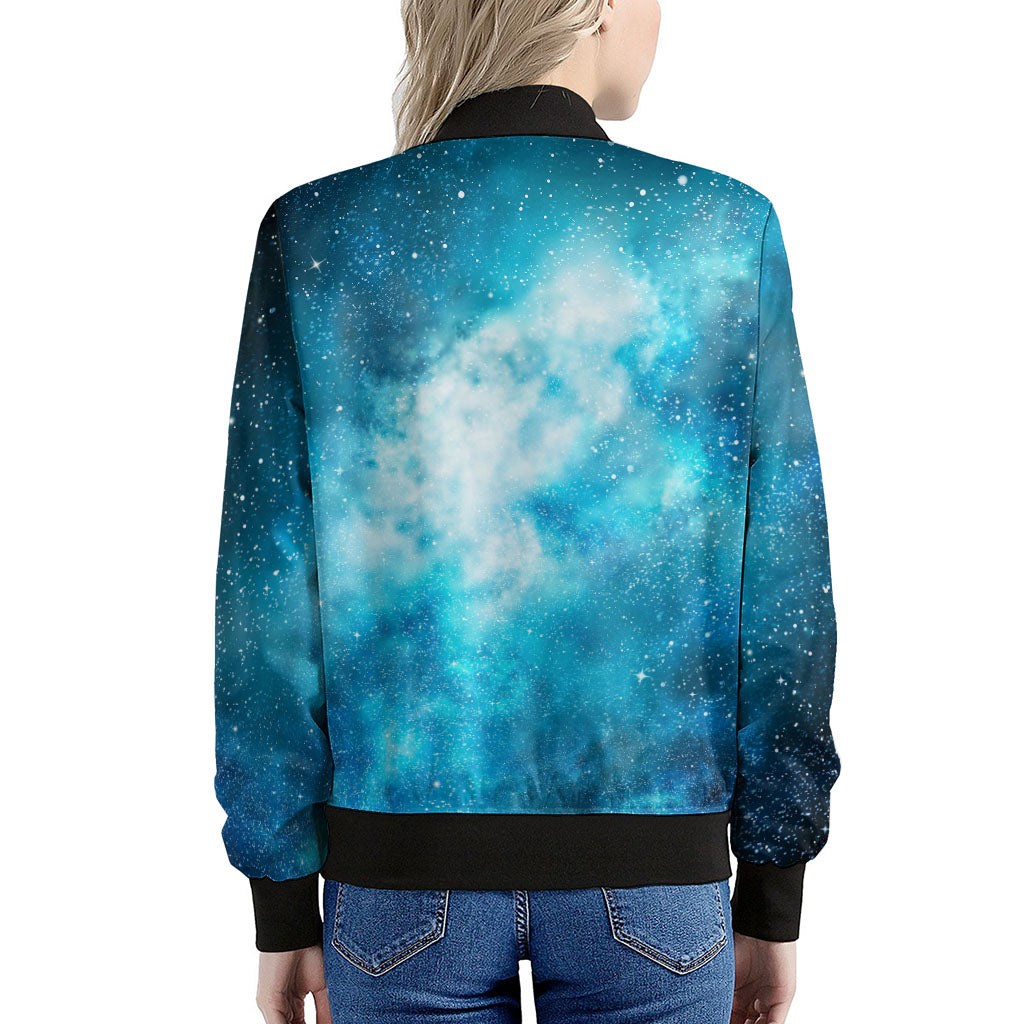 Blue Sky Universe Galaxy Space Print Women's Bomber Jacket