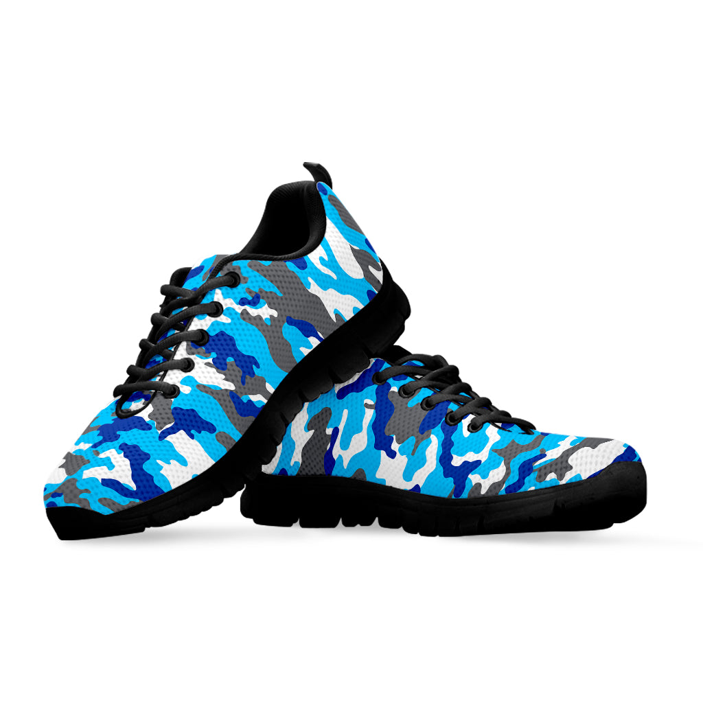 Blue Snow Camouflage Print Black Running Shoes