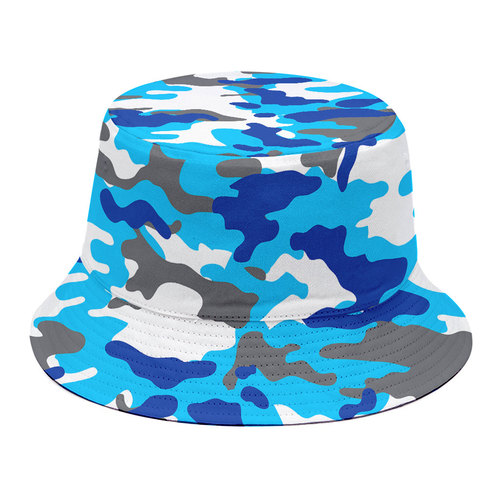 Blue Snow Camouflage Print Bucket Hat