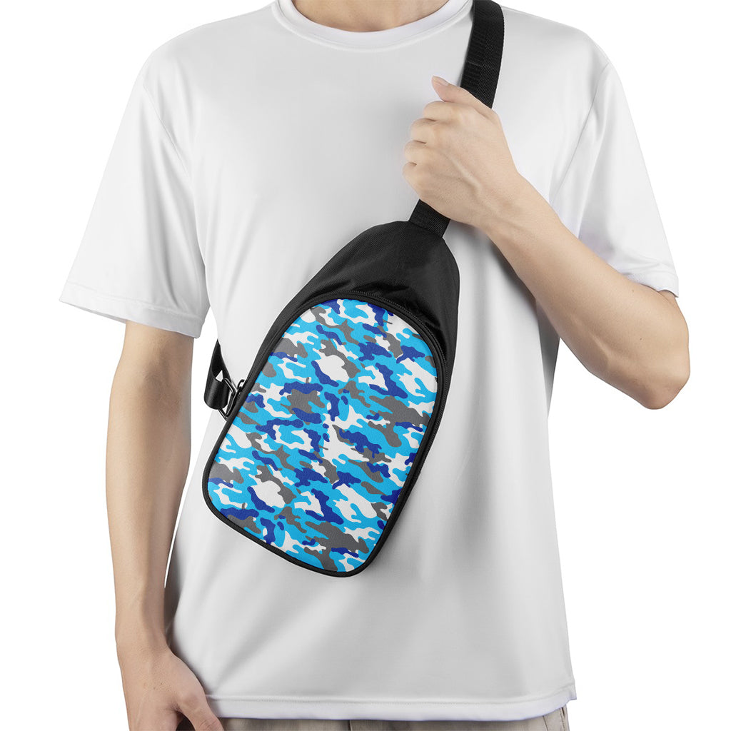 Blue Snow Camouflage Print Chest Bag