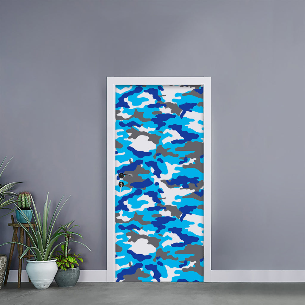 Blue Snow Camouflage Print Door Sticker
