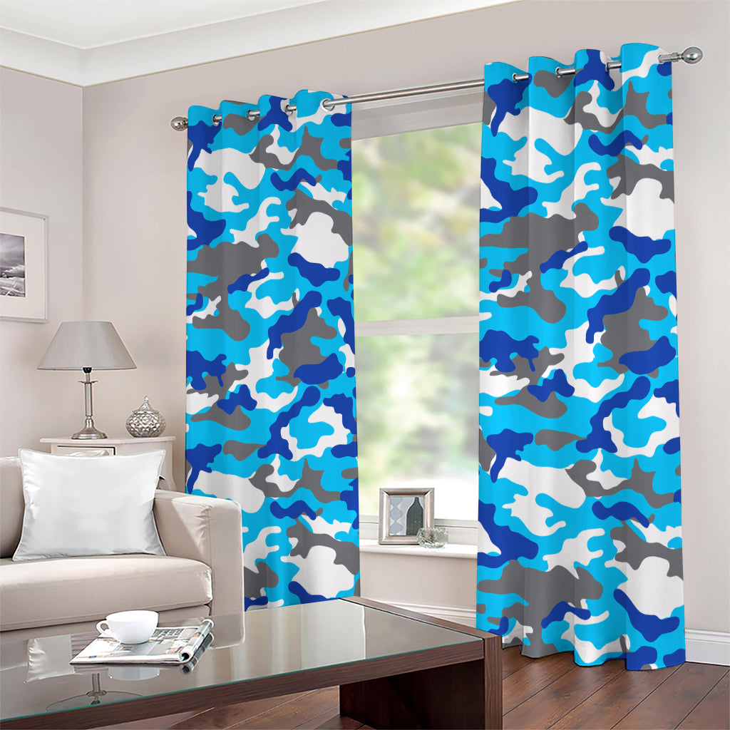 Blue Snow Camouflage Print Extra Wide Grommet Curtains