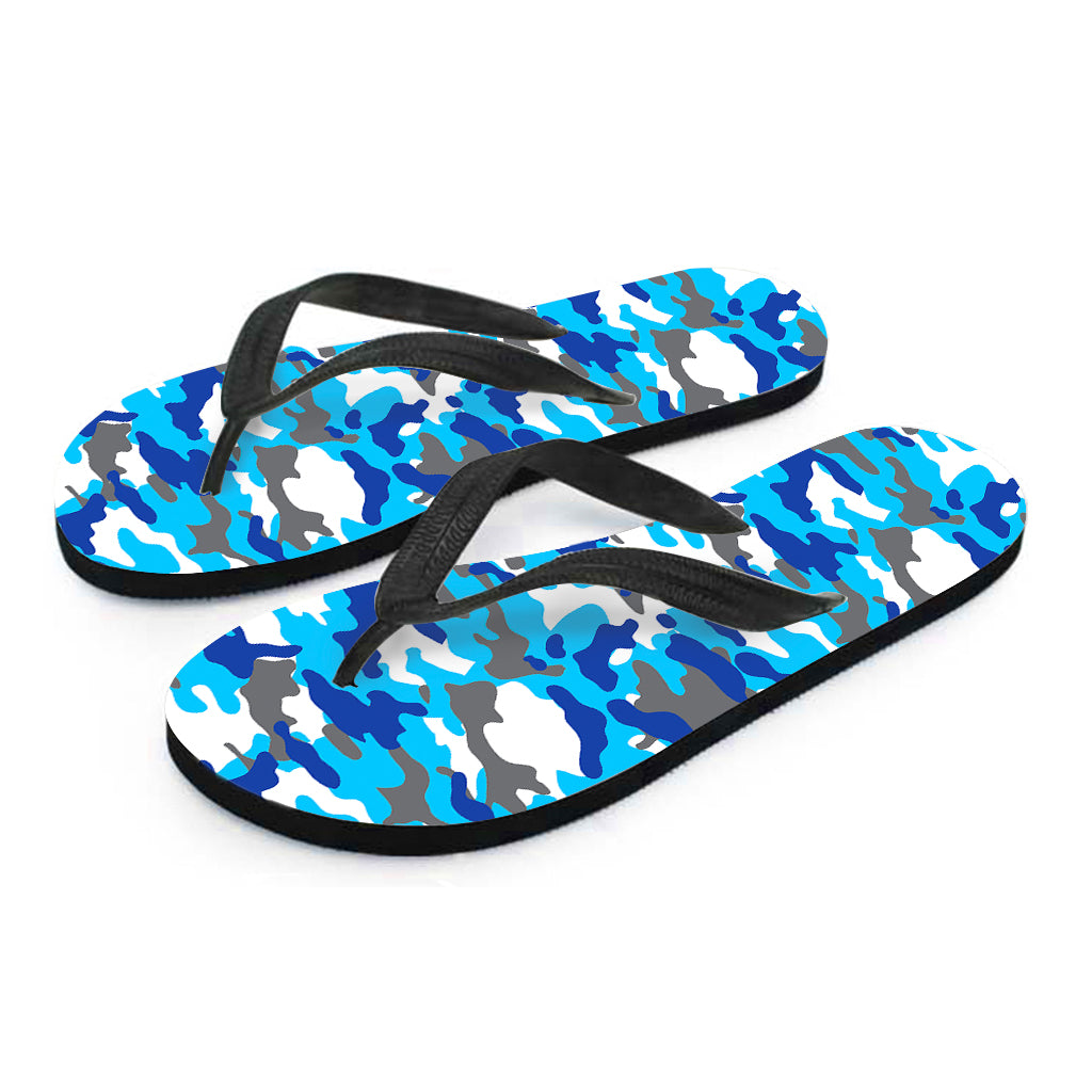 Blue Snow Camouflage Print Flip Flops
