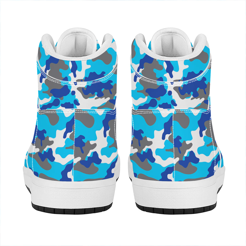 Blue Snow Camouflage Print High Top Leather Sneakers