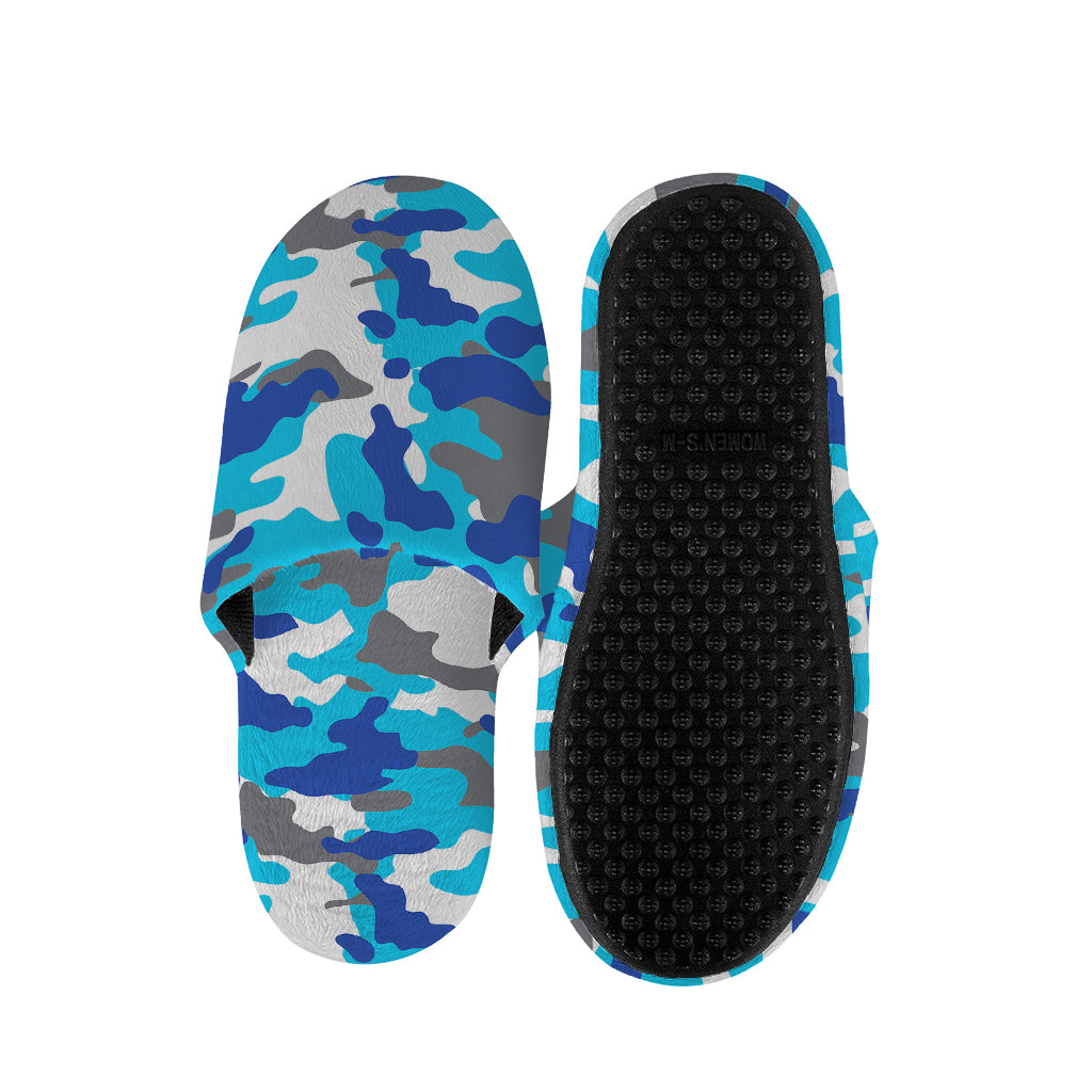 Blue Snow Camouflage Print Slippers
