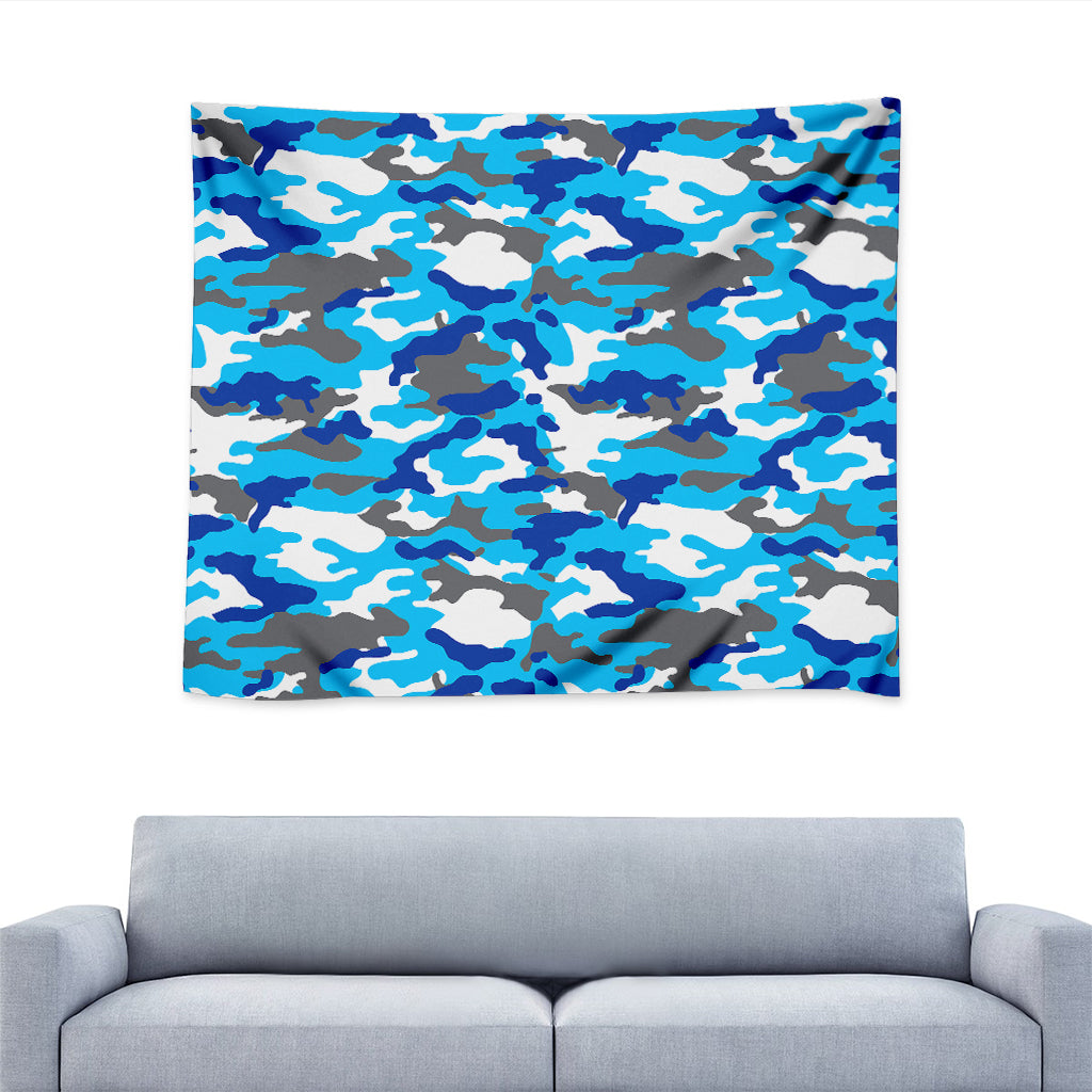 Blue Snow Camouflage Print Tapestry