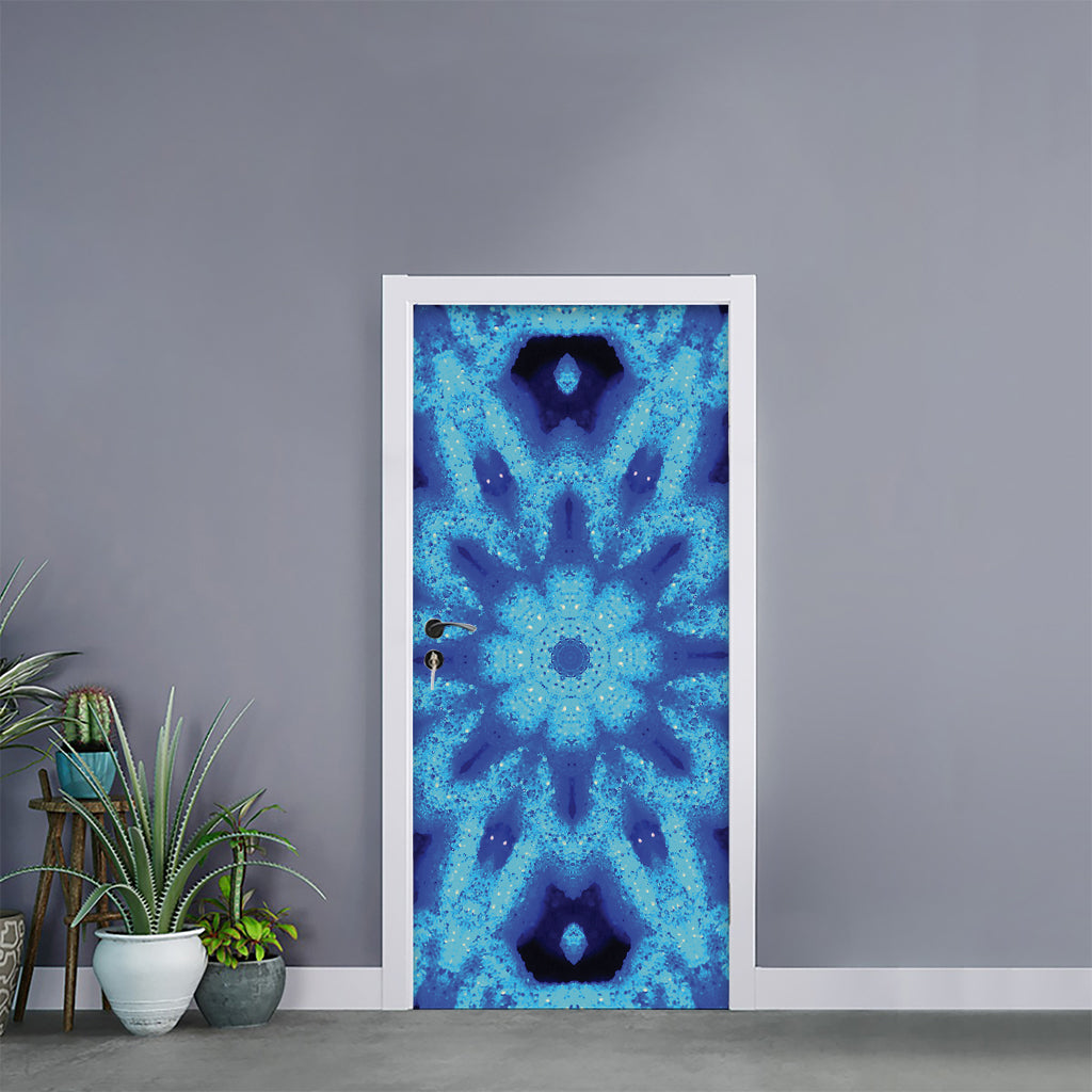 Blue Snowflake Kaleidoscope Print Door Sticker