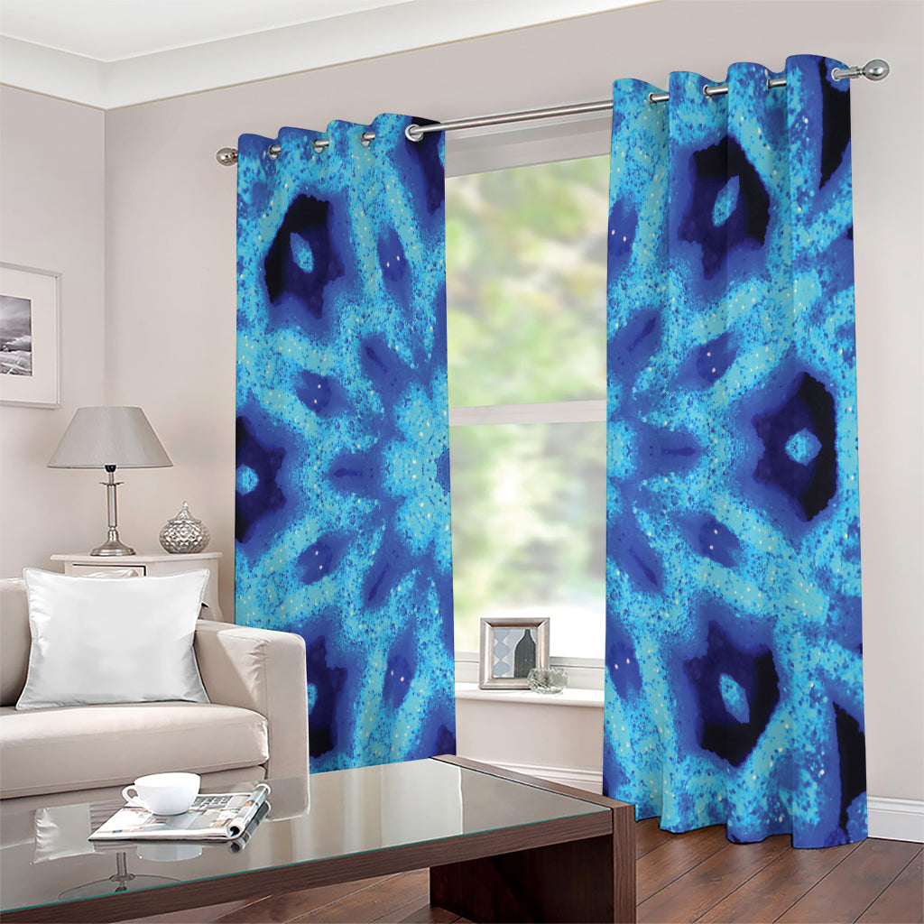 Blue Snowflake Kaleidoscope Print Extra Wide Grommet Curtains