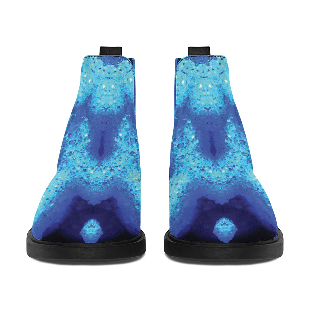 Blue Snowflake Kaleidoscope Print Flat Ankle Boots