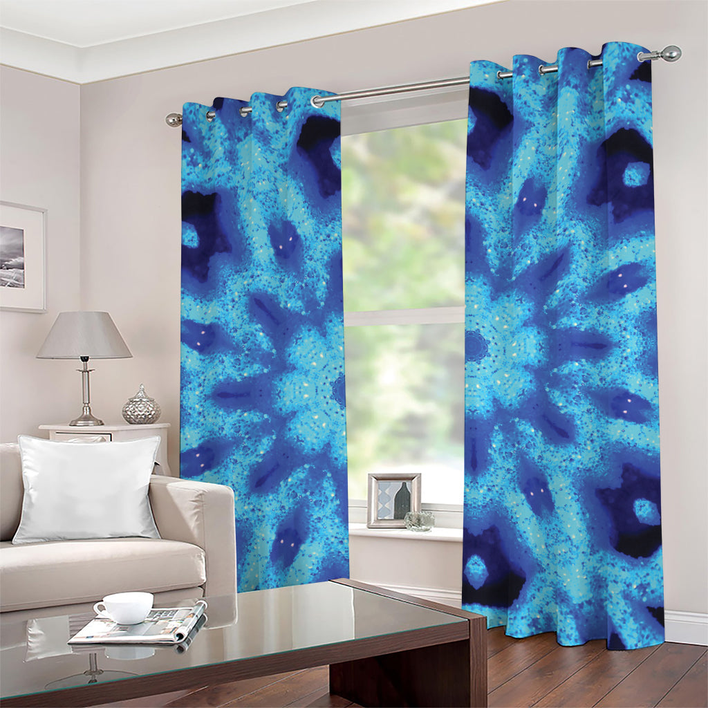 Blue Snowflake Kaleidoscope Print Grommet Curtains
