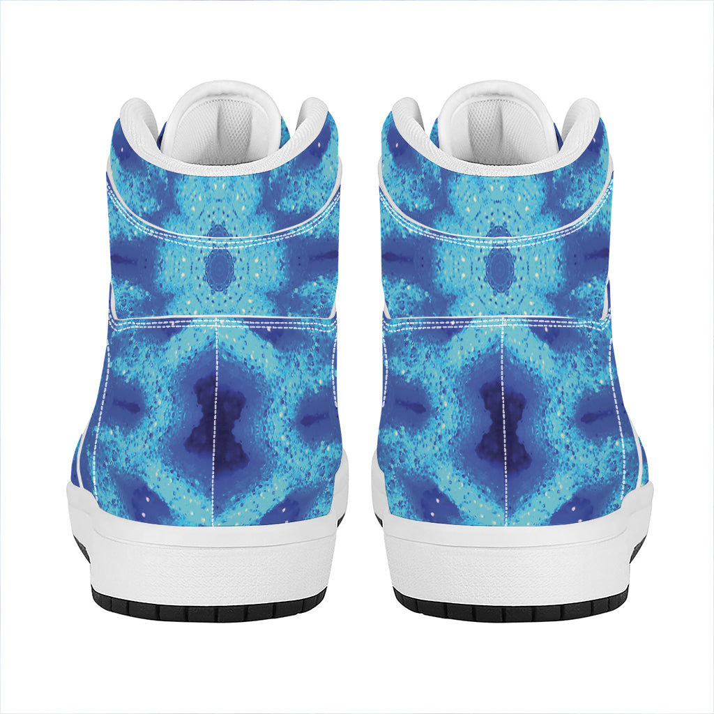 Blue Snowflake Kaleidoscope Print High Top Leather Sneakers