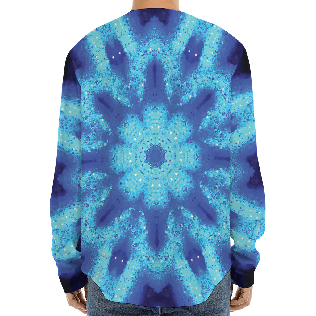Blue Snowflake Kaleidoscope Print Long Sleeve Baseball Jersey