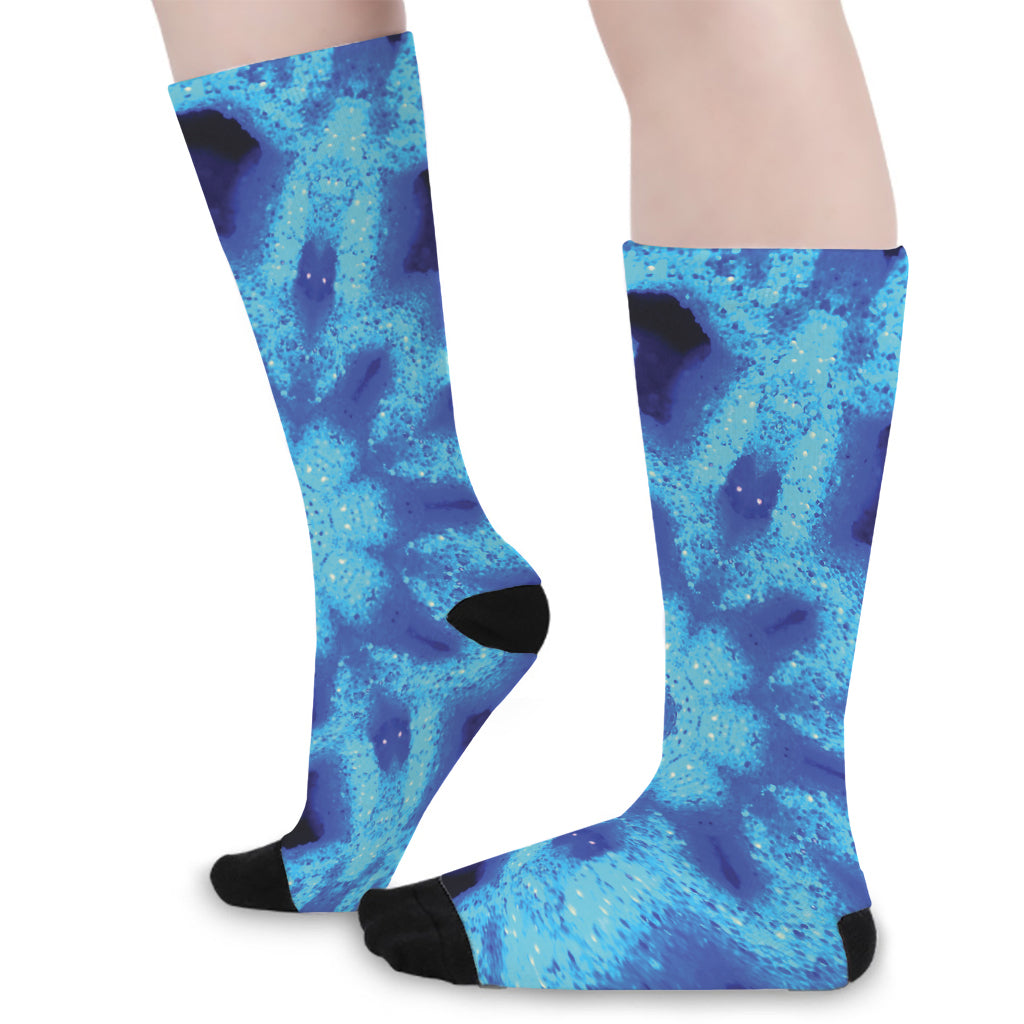 Blue Snowflake Kaleidoscope Print Long Socks