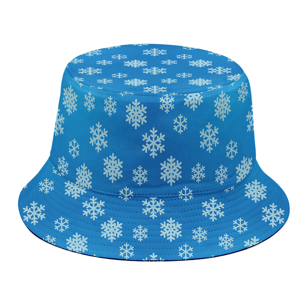 Blue Snowflake Pattern Print Bucket Hat