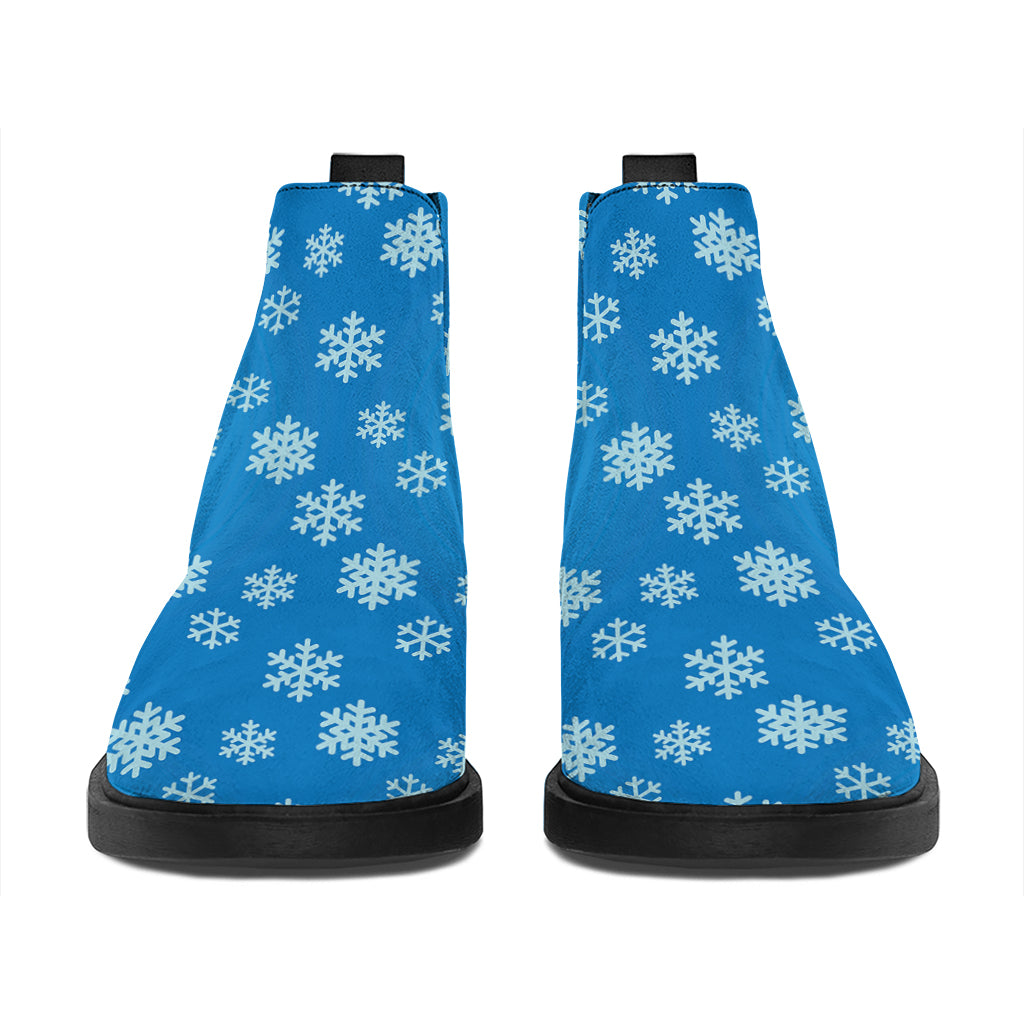 Blue Snowflake Pattern Print Flat Ankle Boots