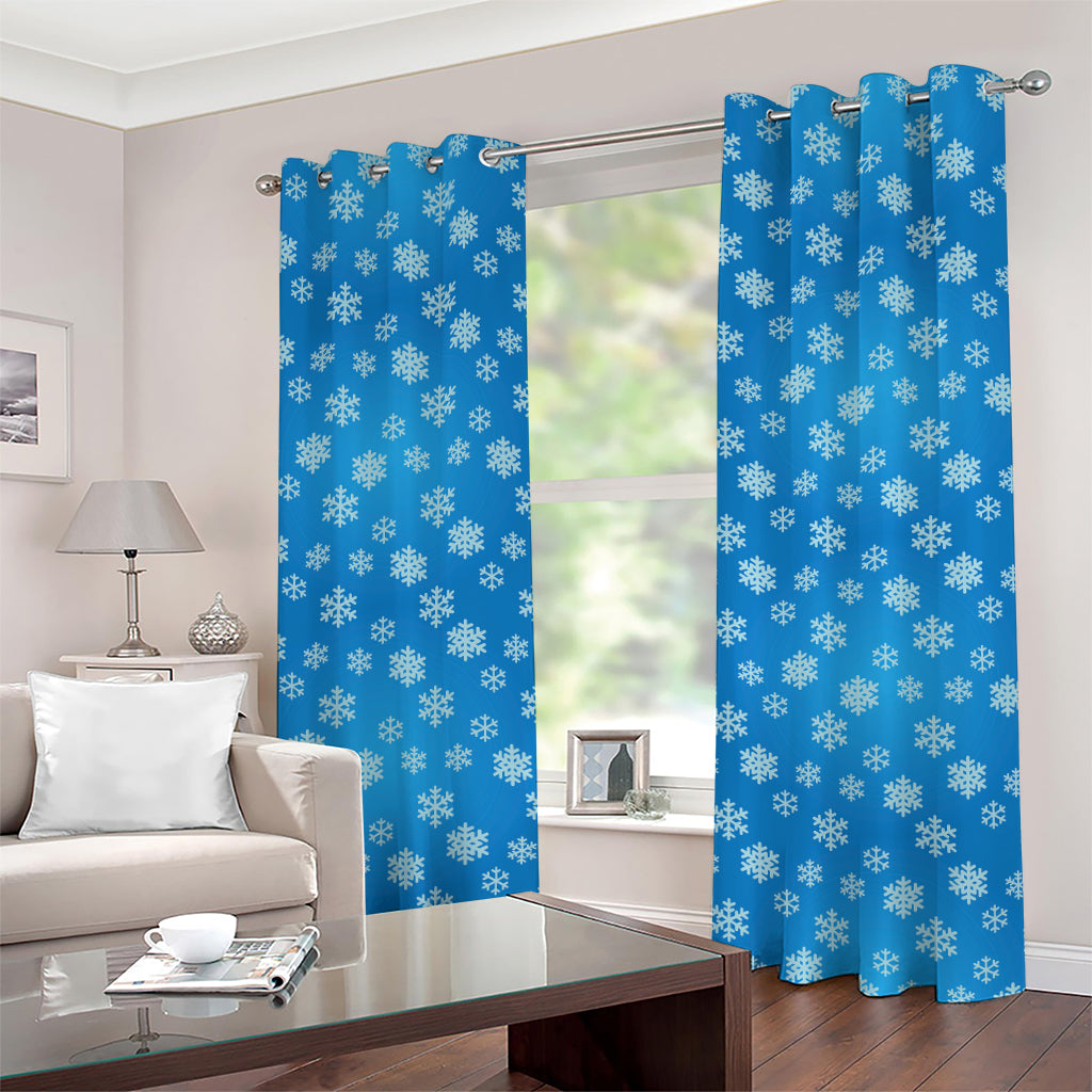 Blue Snowflake Pattern Print Grommet Curtains