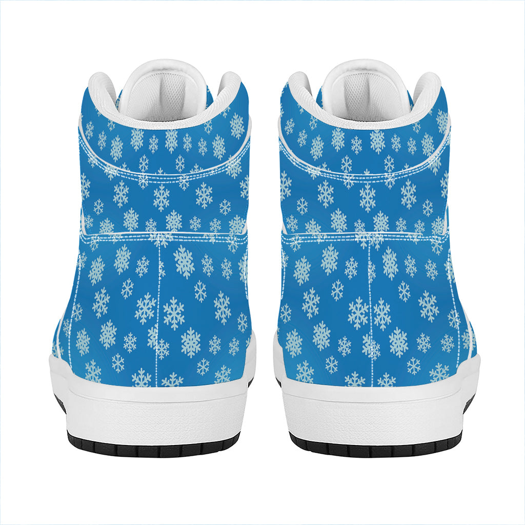 Blue Snowflake Pattern Print High Top Leather Sneakers