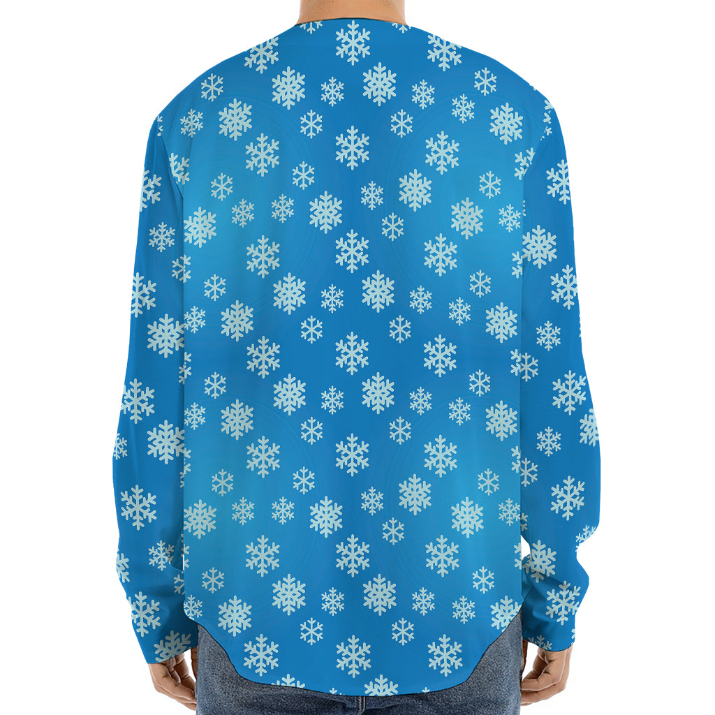 Blue Snowflake Pattern Print Long Sleeve Baseball Jersey