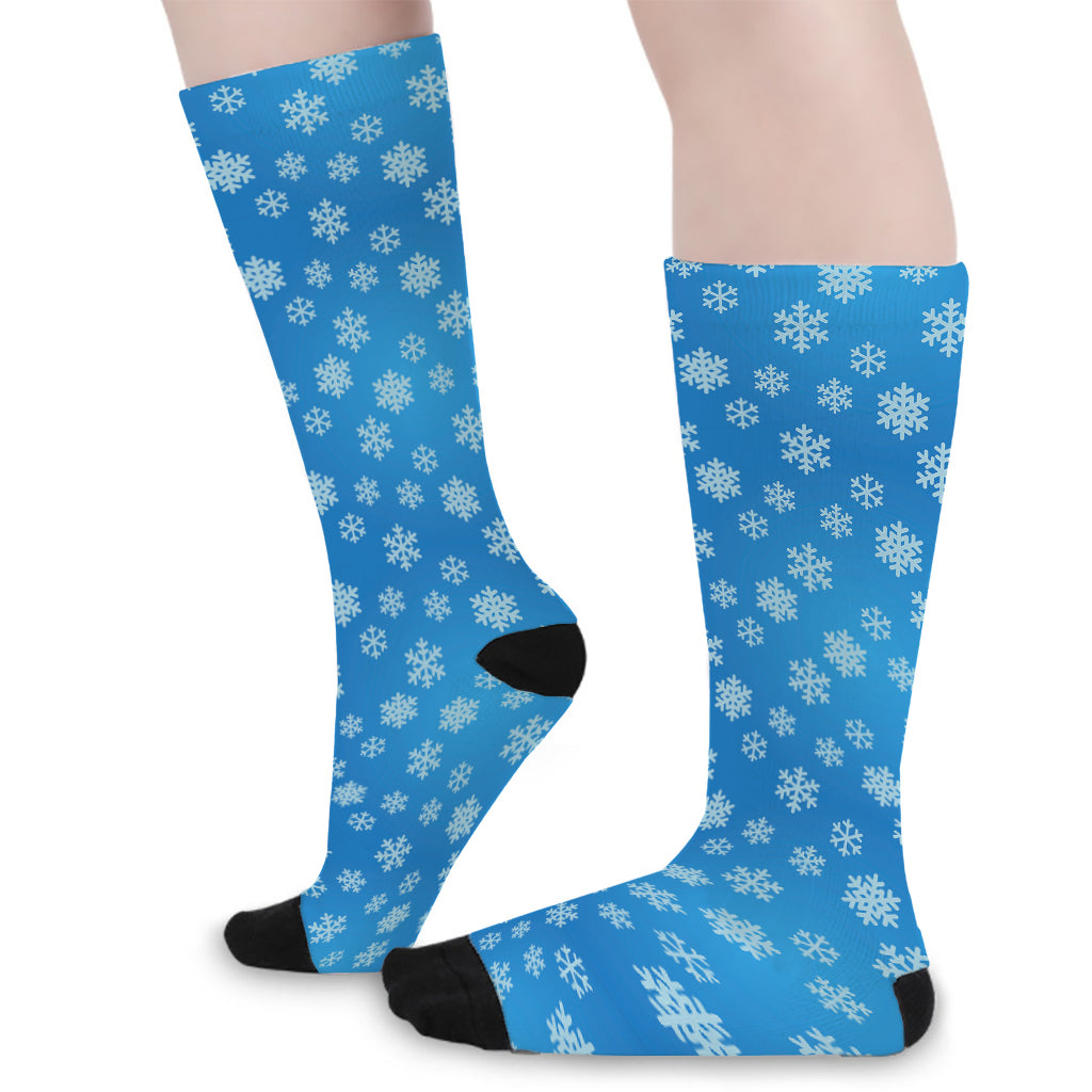 Blue Snowflake Pattern Print Long Socks