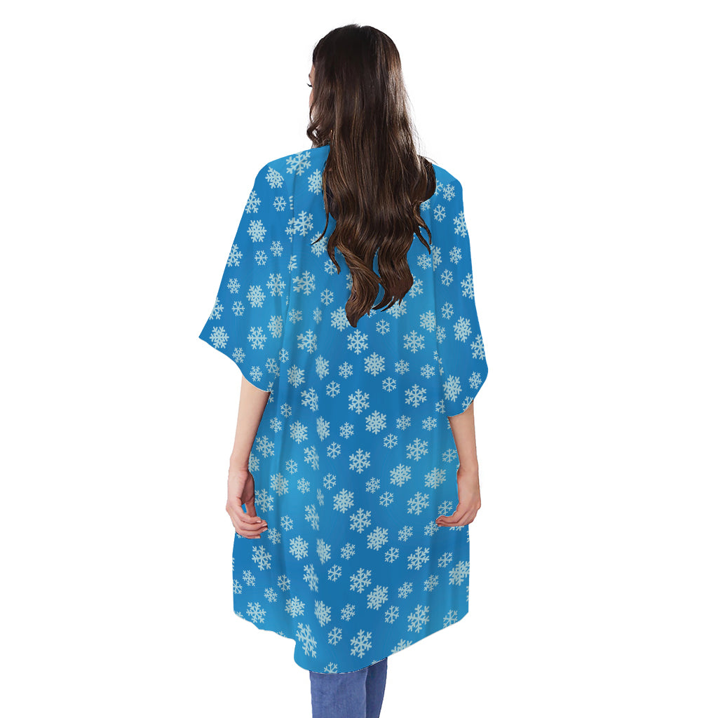 Blue Snowflake Pattern Print Open Front Beach Cover Up