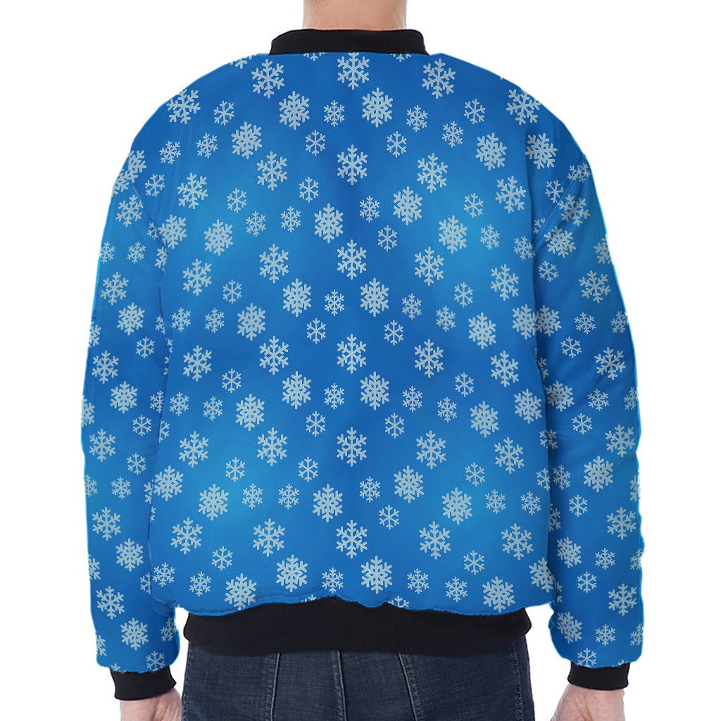 Blue Snowflake Pattern Print Zip Sleeve Bomber Jacket