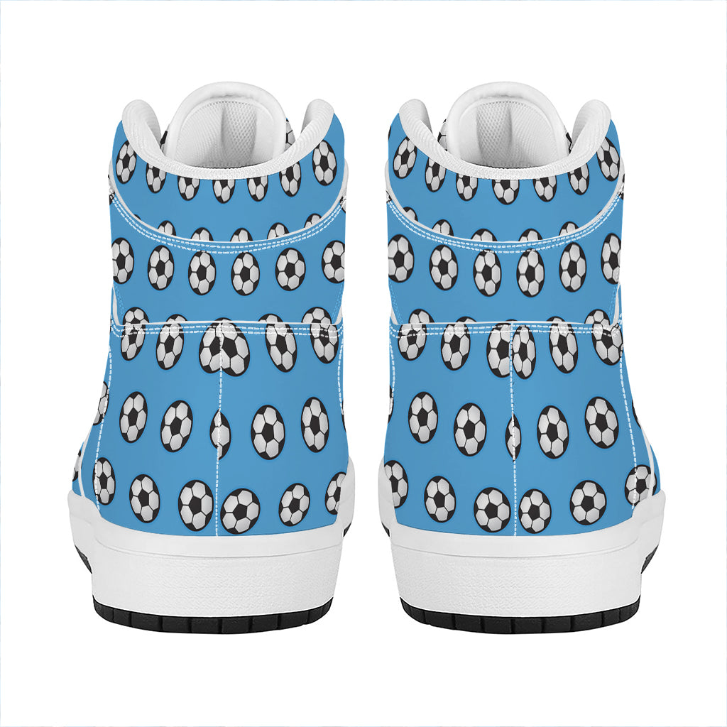 Blue Soccer Ball Pattern Print High Top Leather Sneakers