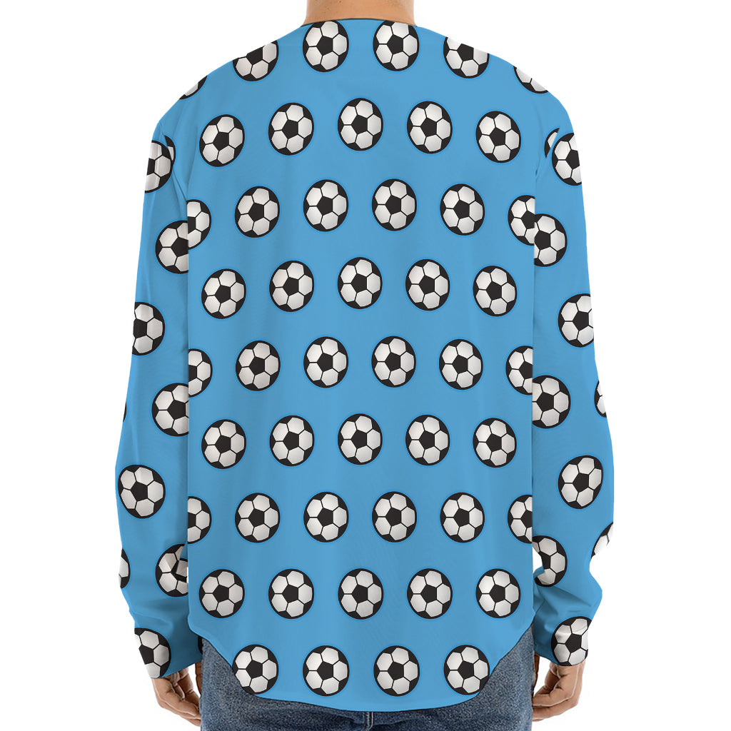Blue Soccer Ball Pattern Print Long Sleeve Baseball Jersey