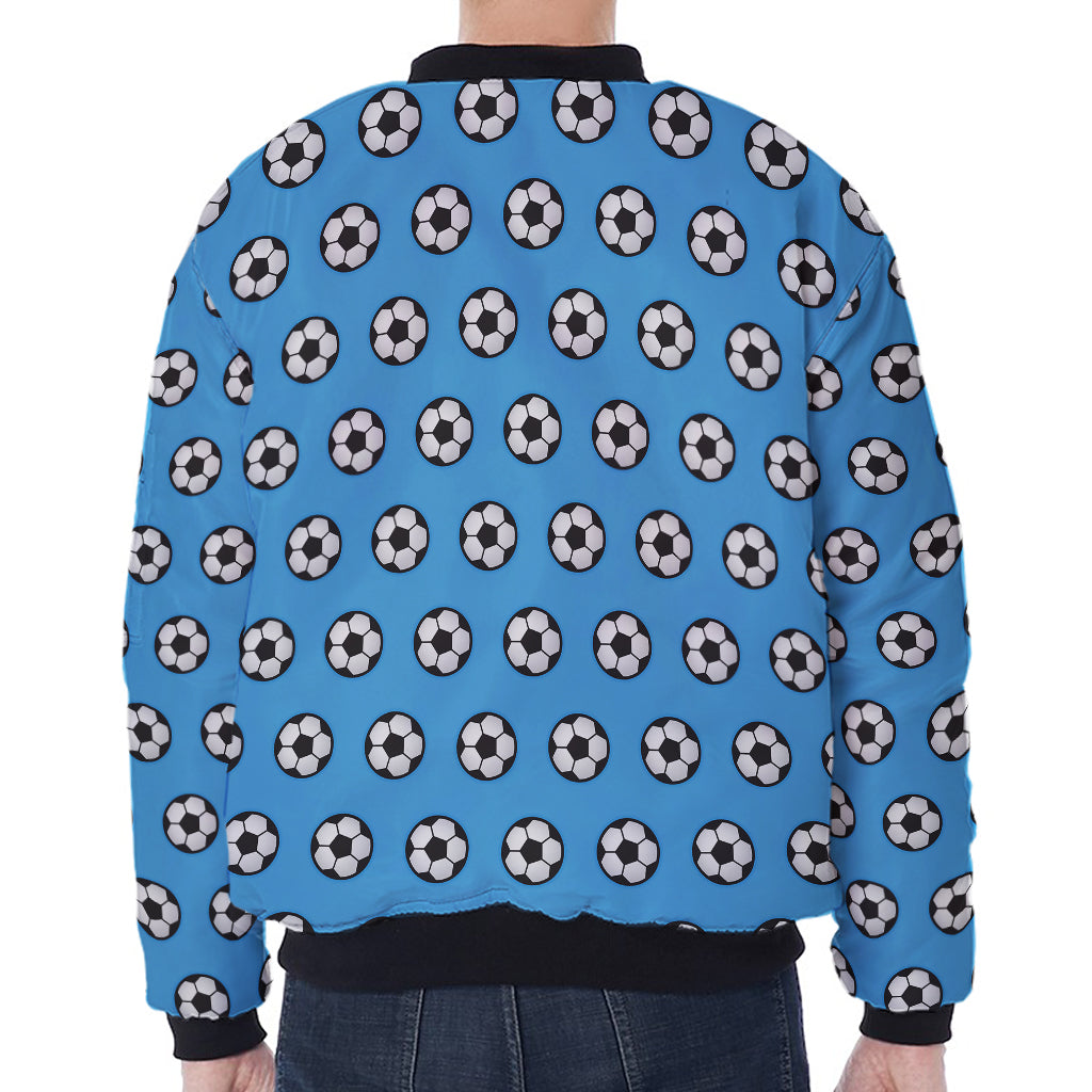Blue Soccer Ball Pattern Print Zip Sleeve Bomber Jacket