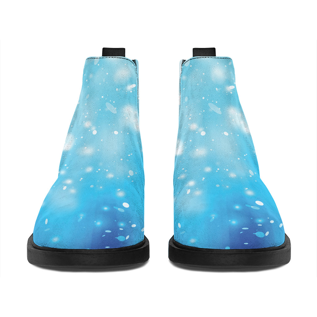 Blue Sparkle Light Print Flat Ankle Boots