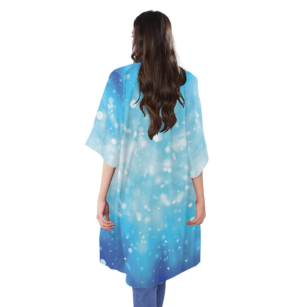 Blue Sparkle Light Print Open Front Beach Cover Up