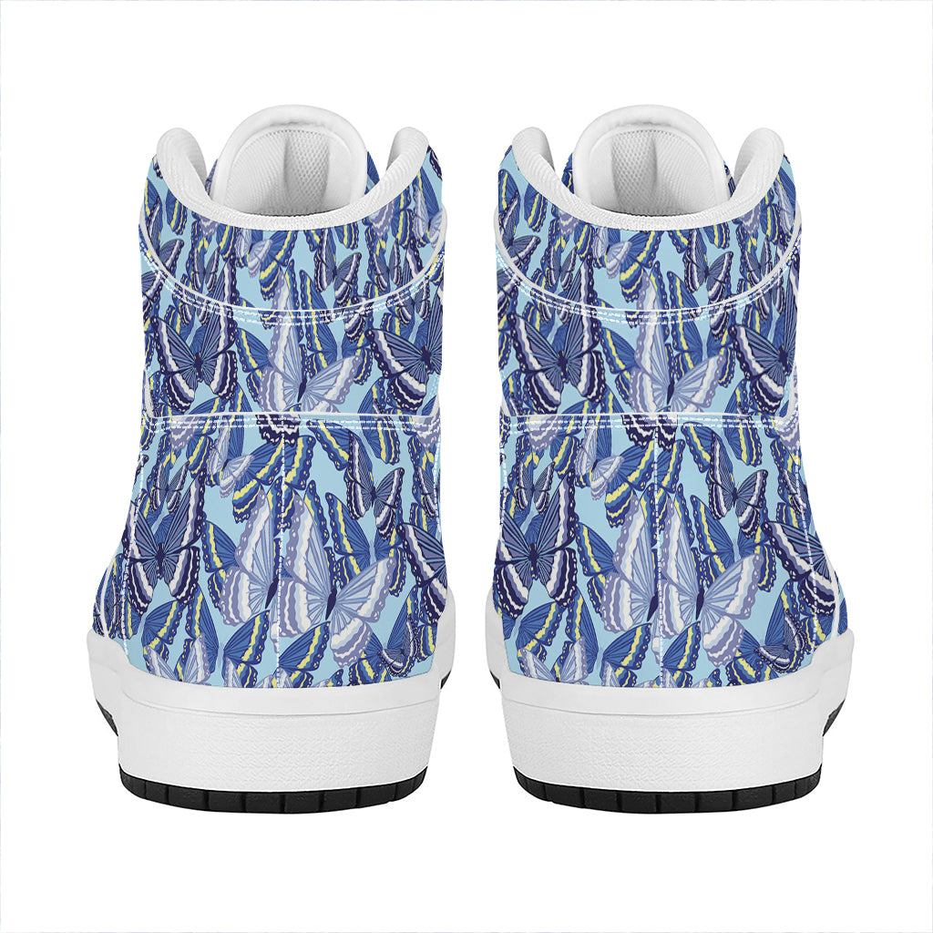 Blue Spring Butterfly Pattern Print High Top Leather Sneakers