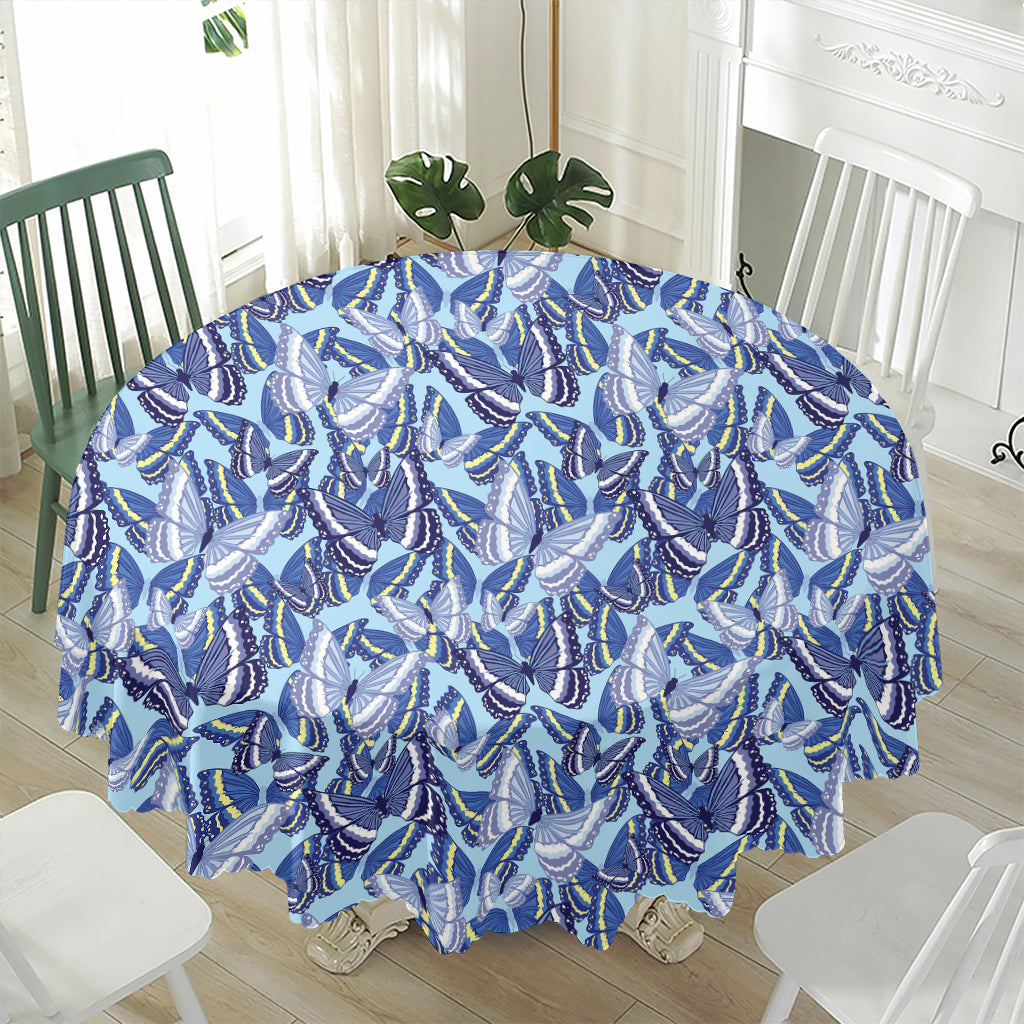 Blue Spring Butterfly Pattern Print Waterproof Round Tablecloth