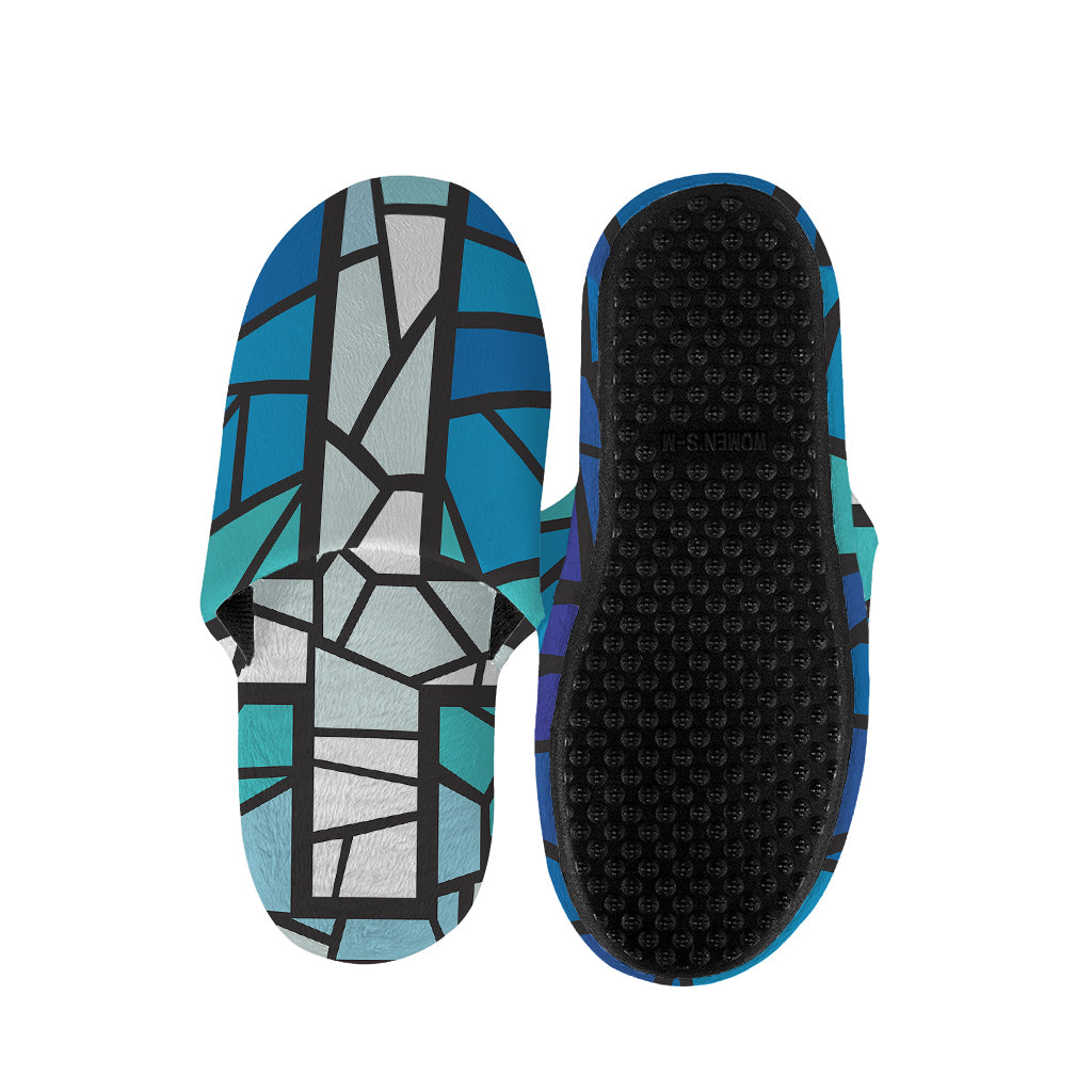 Blue Stained Glass Cross Print Slippers
