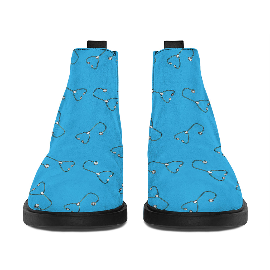 Blue Stethoscope Pattern Print Flat Ankle Boots