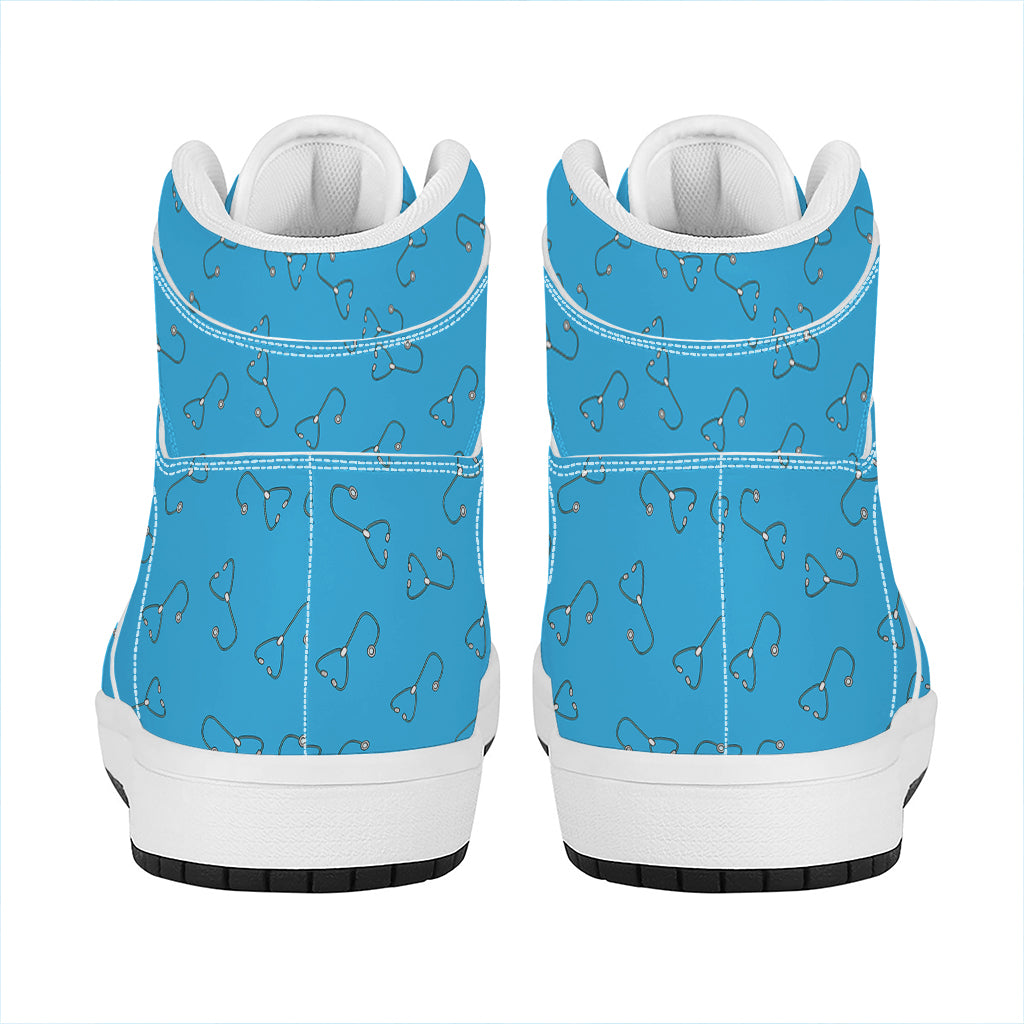 Blue Stethoscope Pattern Print High Top Leather Sneakers