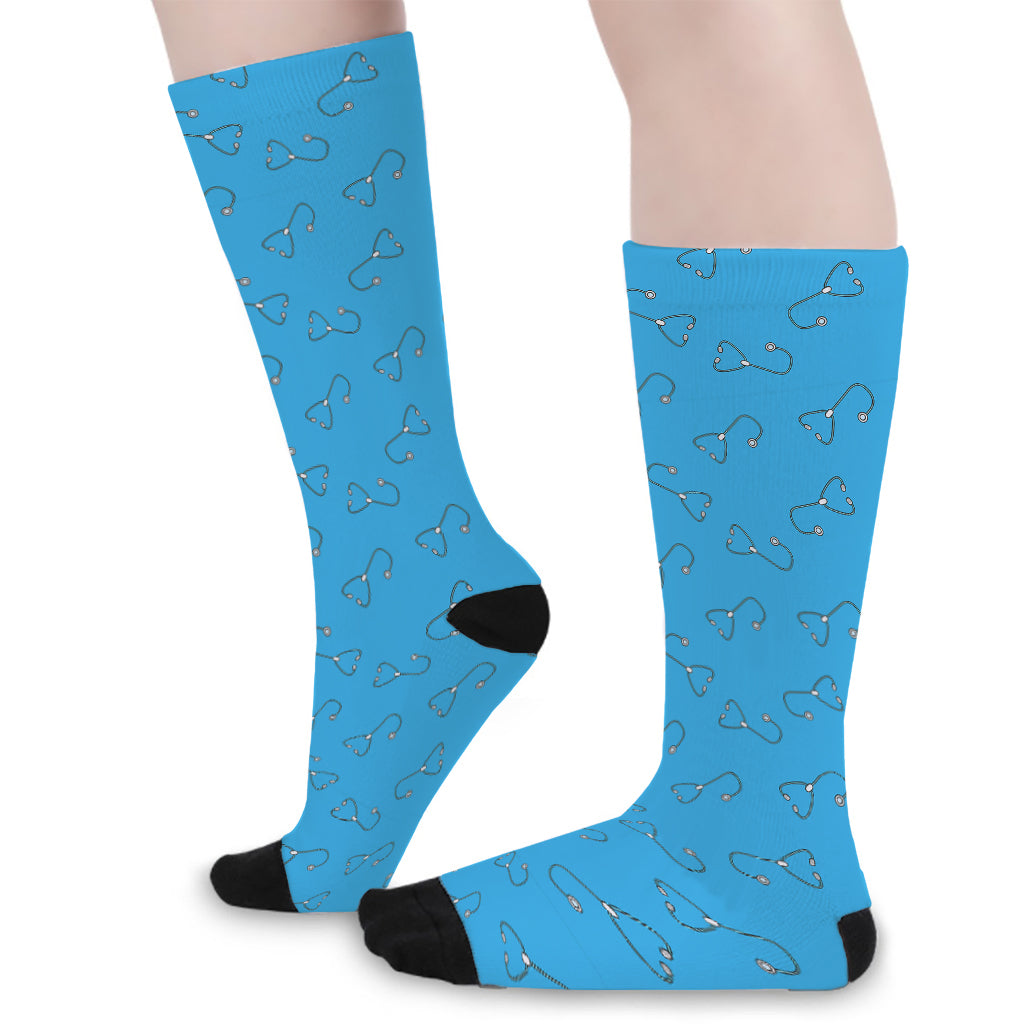 Blue Stethoscope Pattern Print Long Socks