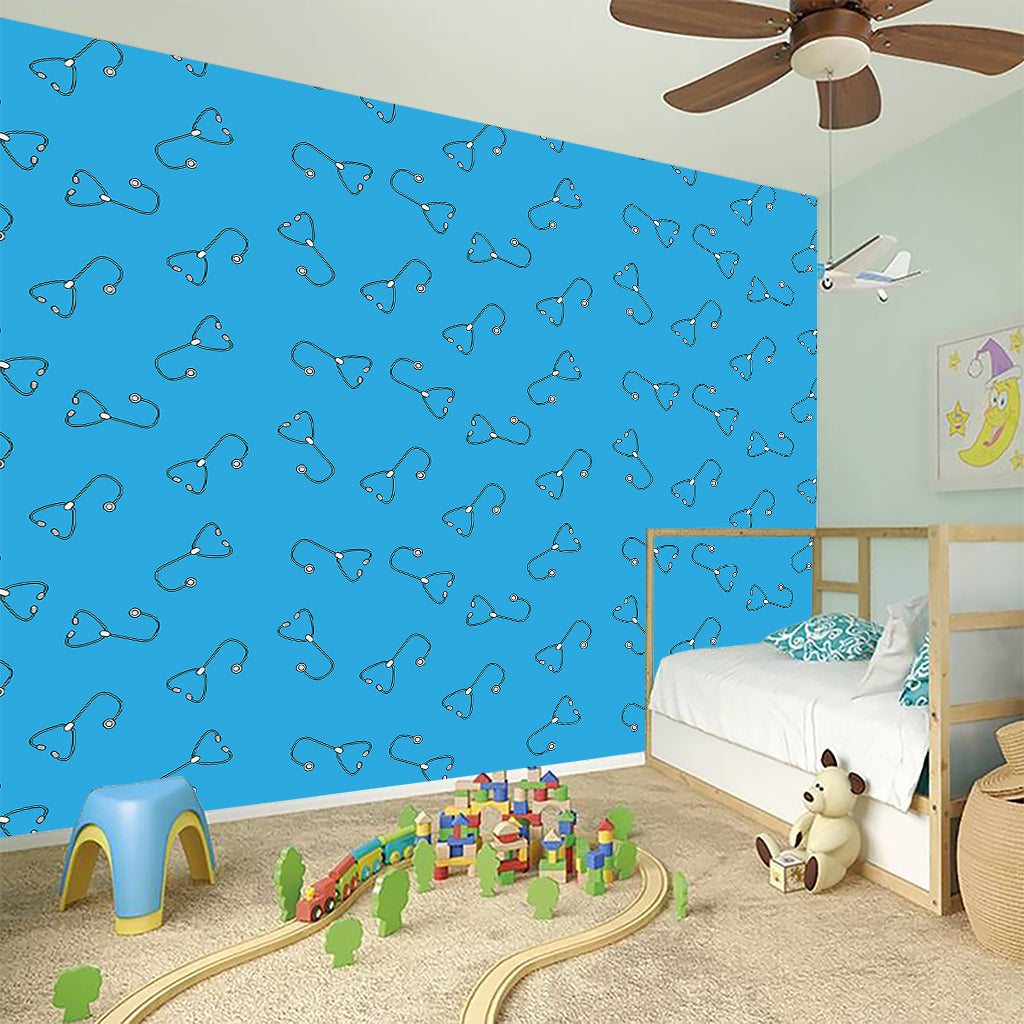 Blue Stethoscope Pattern Print Wall Sticker