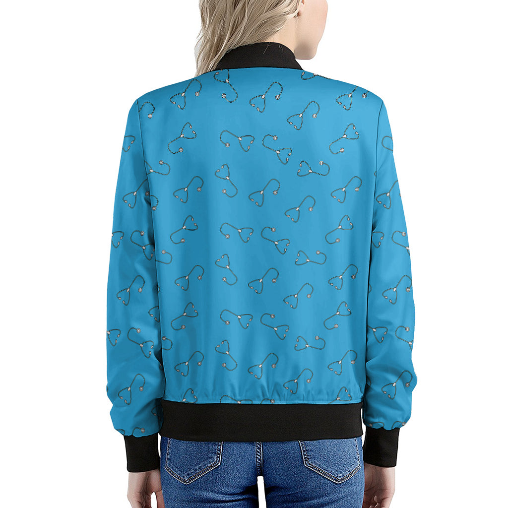 Blue Stethoscope Pattern Print Women's Bomber Jacket