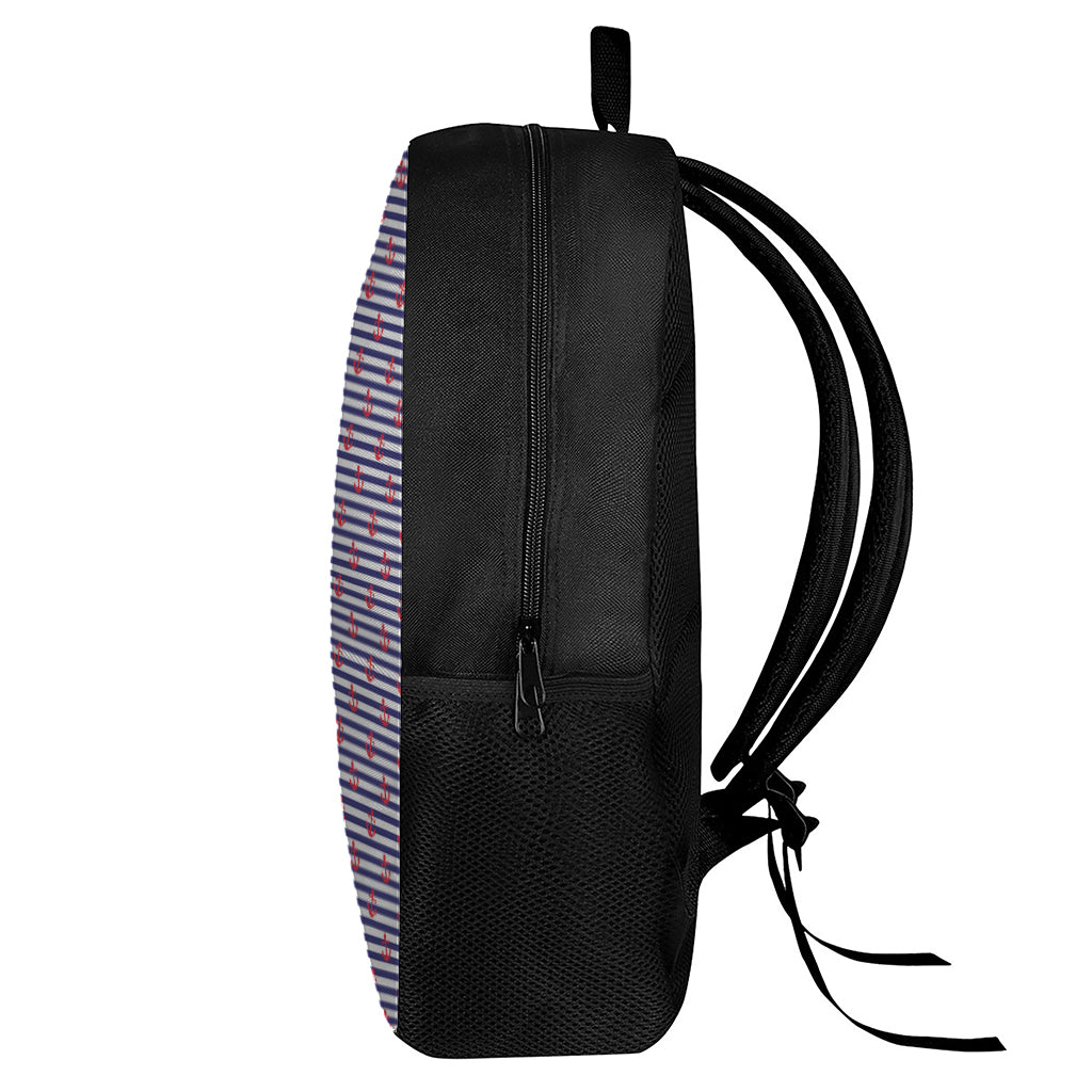 Blue Striped Nautical Anchor Print 17 Inch Backpack