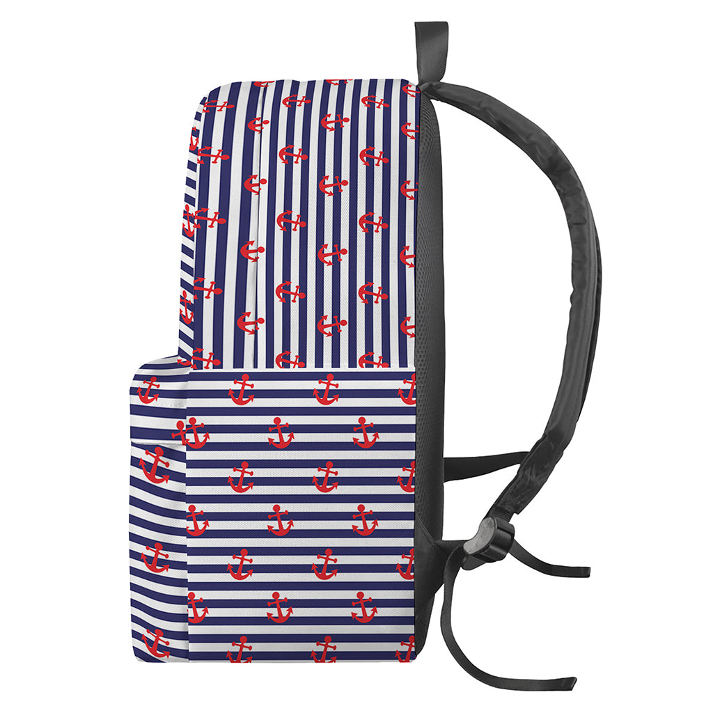 Blue Striped Nautical Anchor Print Backpack