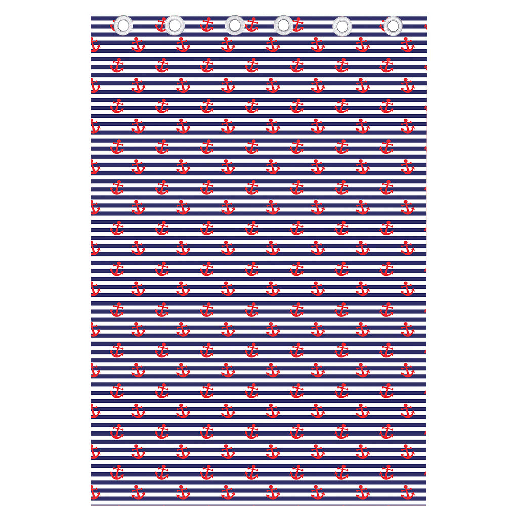 Blue Striped Nautical Anchor Print Curtain