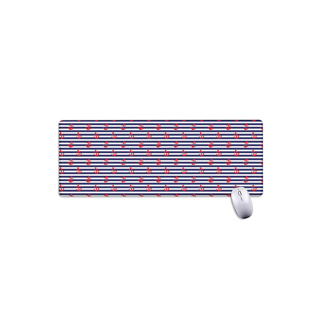 Blue Striped Nautical Anchor Print Extended Mouse Pad